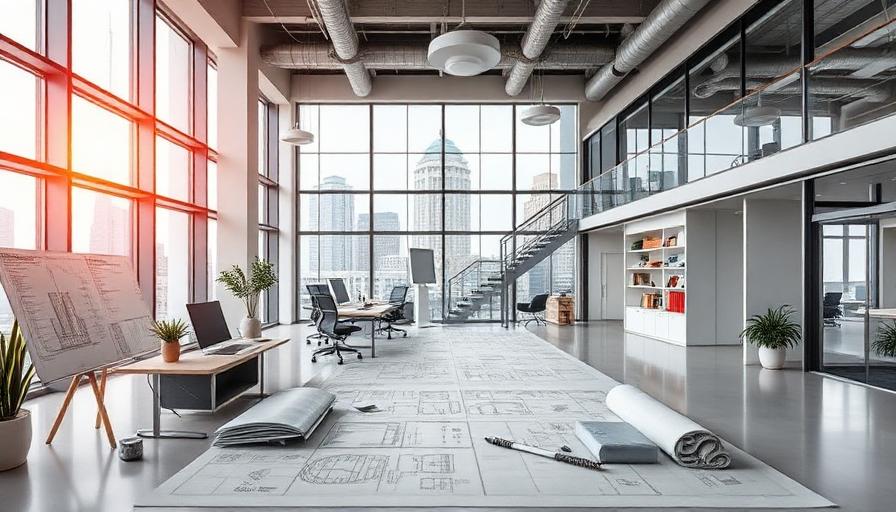 Escritório de arquitetura moderno com projetos